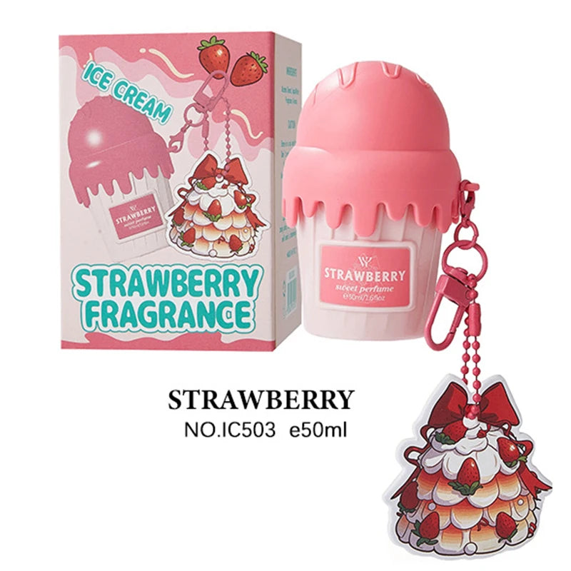 Parfum corporel en spray à suspendre, 50 ml, en forme de glace, senteurs cerise, croissant, fraise et chocolat.