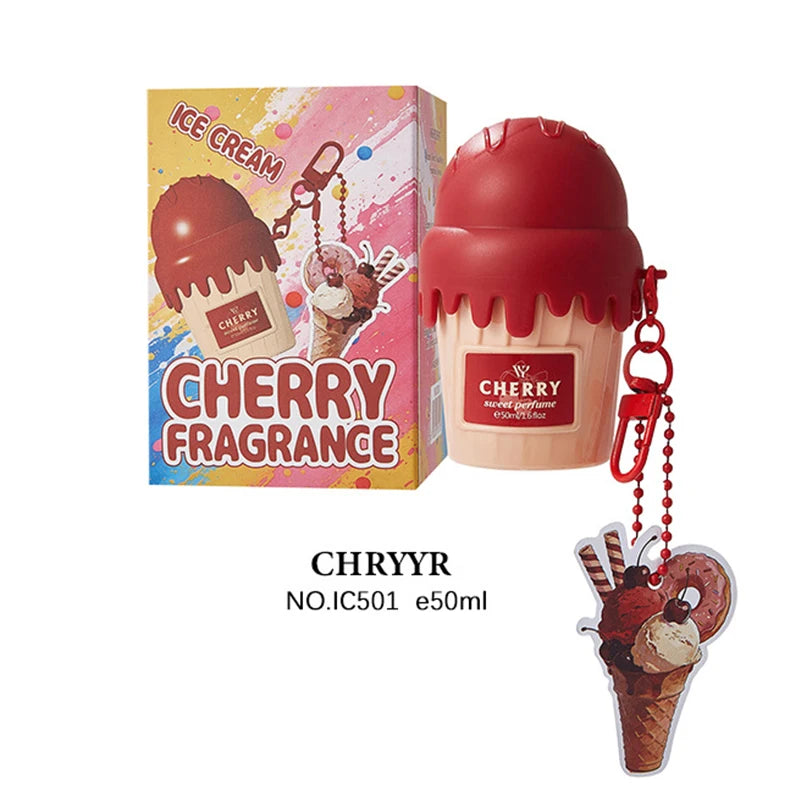 Parfum corporel en spray à suspendre, 50 ml, en forme de glace, senteurs cerise, croissant, fraise et chocolat.