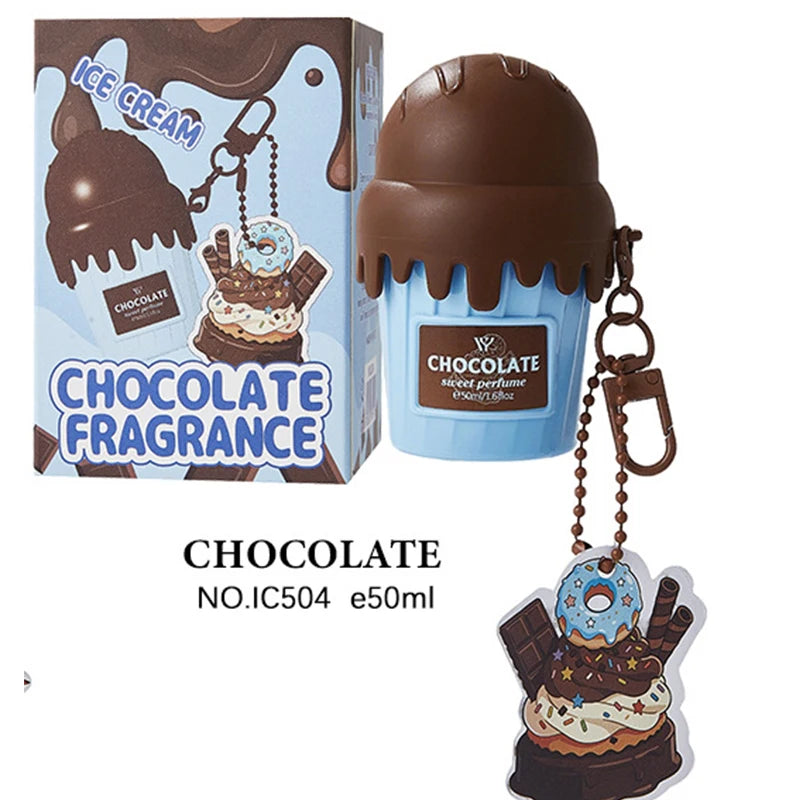 Parfum corporel en spray à suspendre, 50 ml, en forme de glace, senteurs cerise, croissant, fraise et chocolat.
